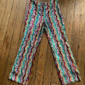 Free People Dance Again Multi Color Rainbow Sequin Flare Pants Size 6